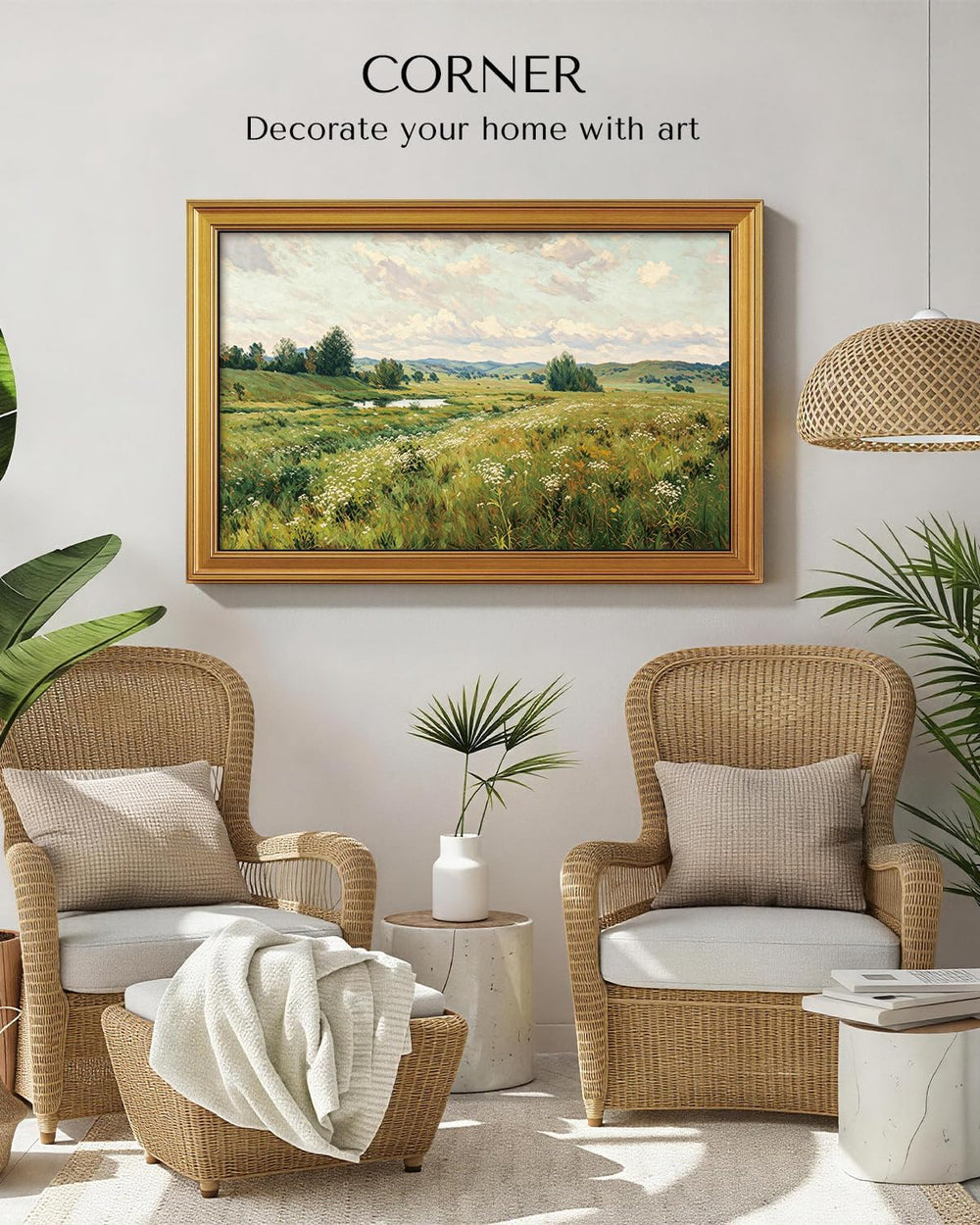 VIYYIEA Large Gold Framed Wall Art, Vintage Landscape Paint, Wind Sigh