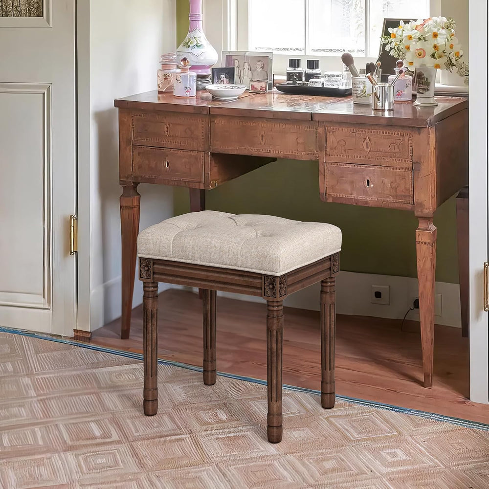 LUE BONA Upholstered Fabric Vanity Bench Seat, Makeup Stools for Vanity, Squa...