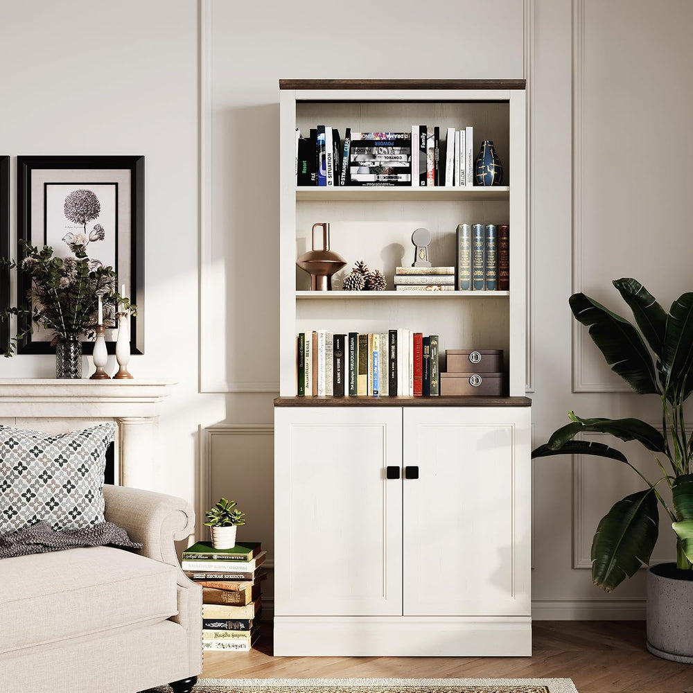 FENSULN 72 in Tall Bookshelf 5 Tier Bookcase with Adjustable Shelves, Antique...