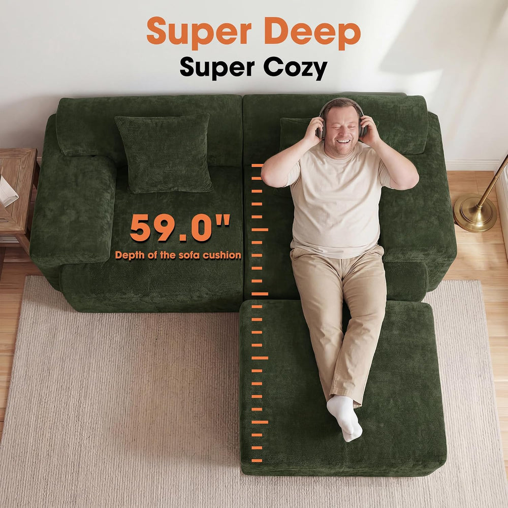 84" Modular Loveseat Couch, 60" Deep Seat Boneless Sofa with Ottoman