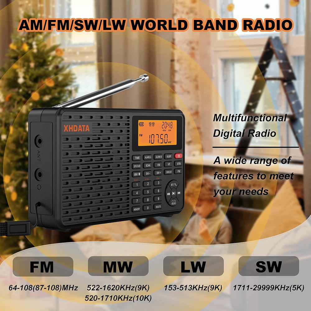 XHDATA D109 Portable Radio AM FM SW LW Shortwave Receiver Good Reception