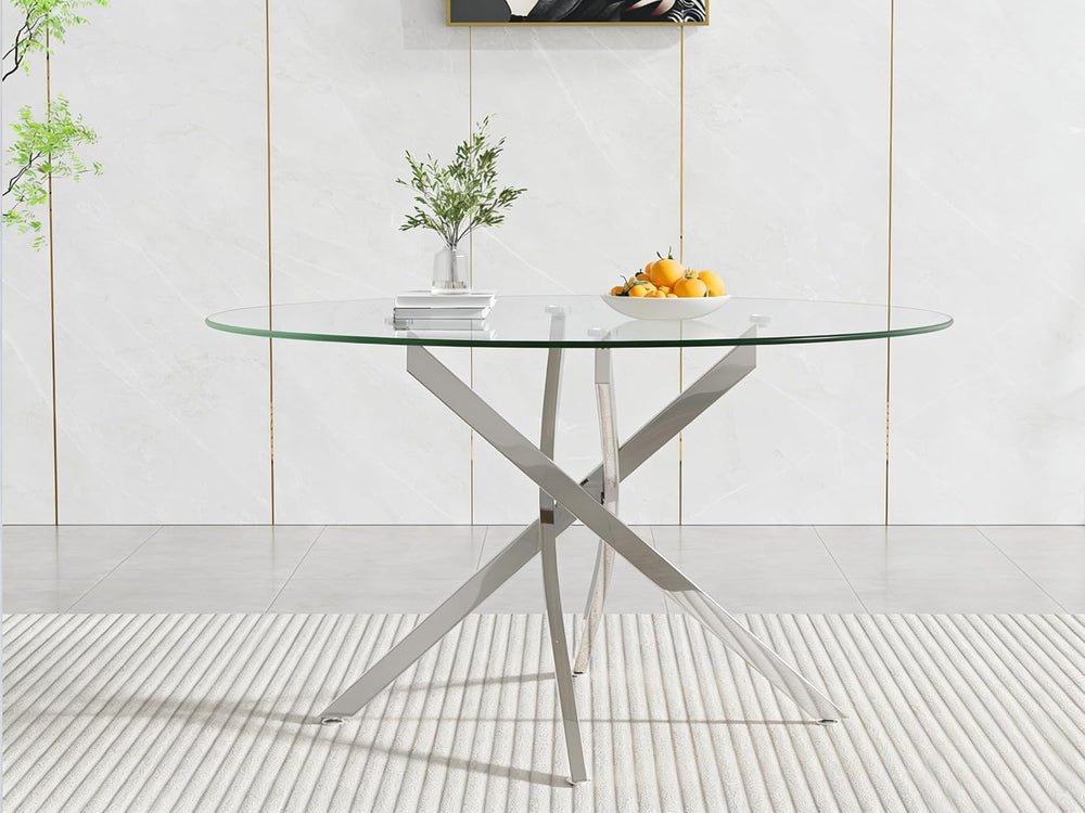 47.2“ Round Dining Table for 4, Contemporary Tempered Glass Dining Table, Sma...