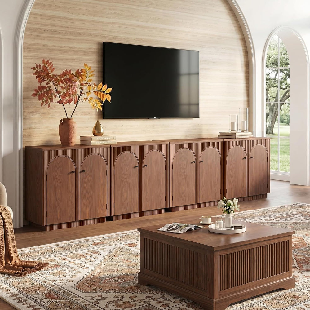 32" Arched Door Sideboard Buffet Cabinet with Storage,Walnut
