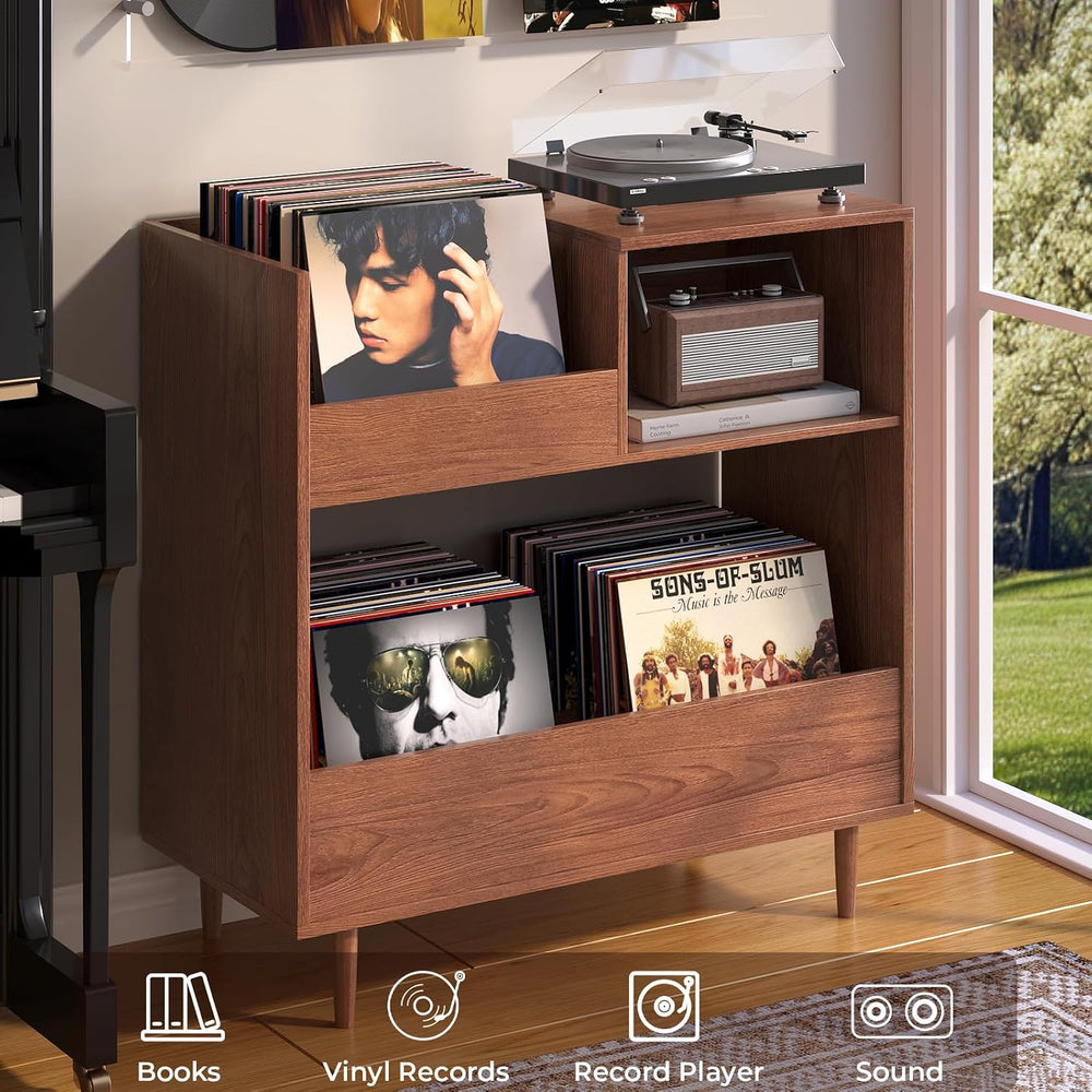 BROTTAR Mid Century Modern Record Player Stand,2-Tier Vinyl Record Storage