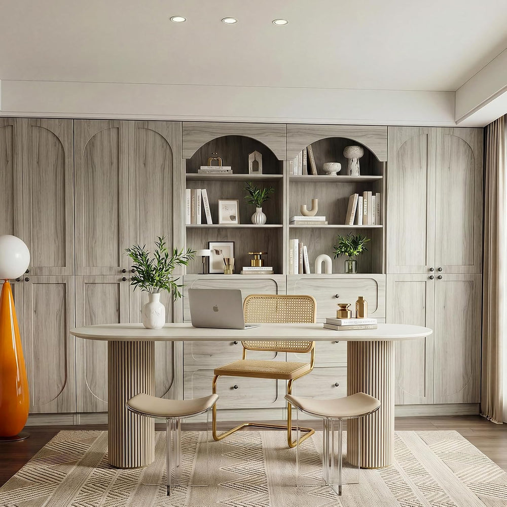 Cyclysio 80" Kitchen Pantry Cabinet with 3 Drawers, 47" Wide Arched...