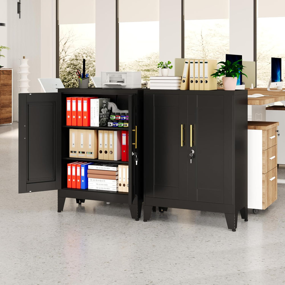 Black Metal Storage Cabinet, 36" Tall Locking Storage Cabinet