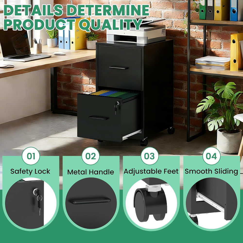 2-Drawer Mobile File Cabinet with Lock & Wheels,Under Desk File Cabinets ...