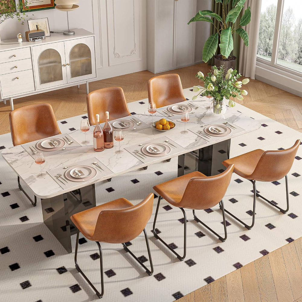 REONEY Dining Chairs Set of 6, 18" PU Leather Dinner Chairs, Brown | Mod...