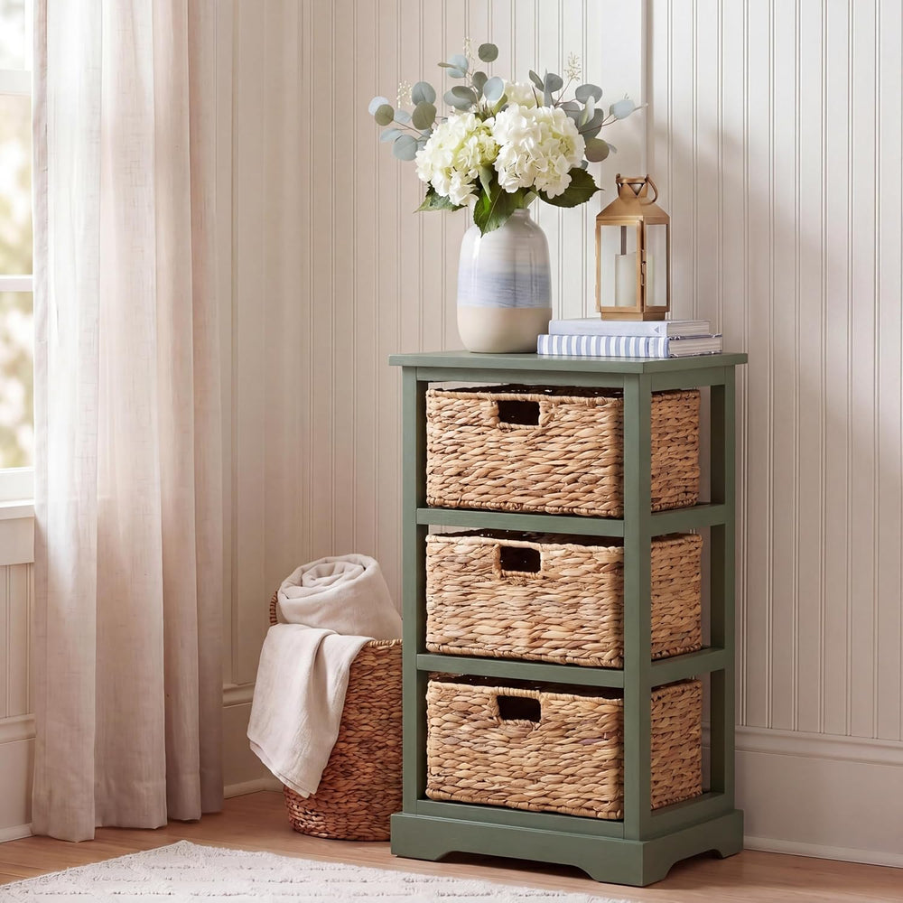 SAFAVIEH Furniture - Halle 3-Basket Side Table - Dusty Green - Solid Wood - C...