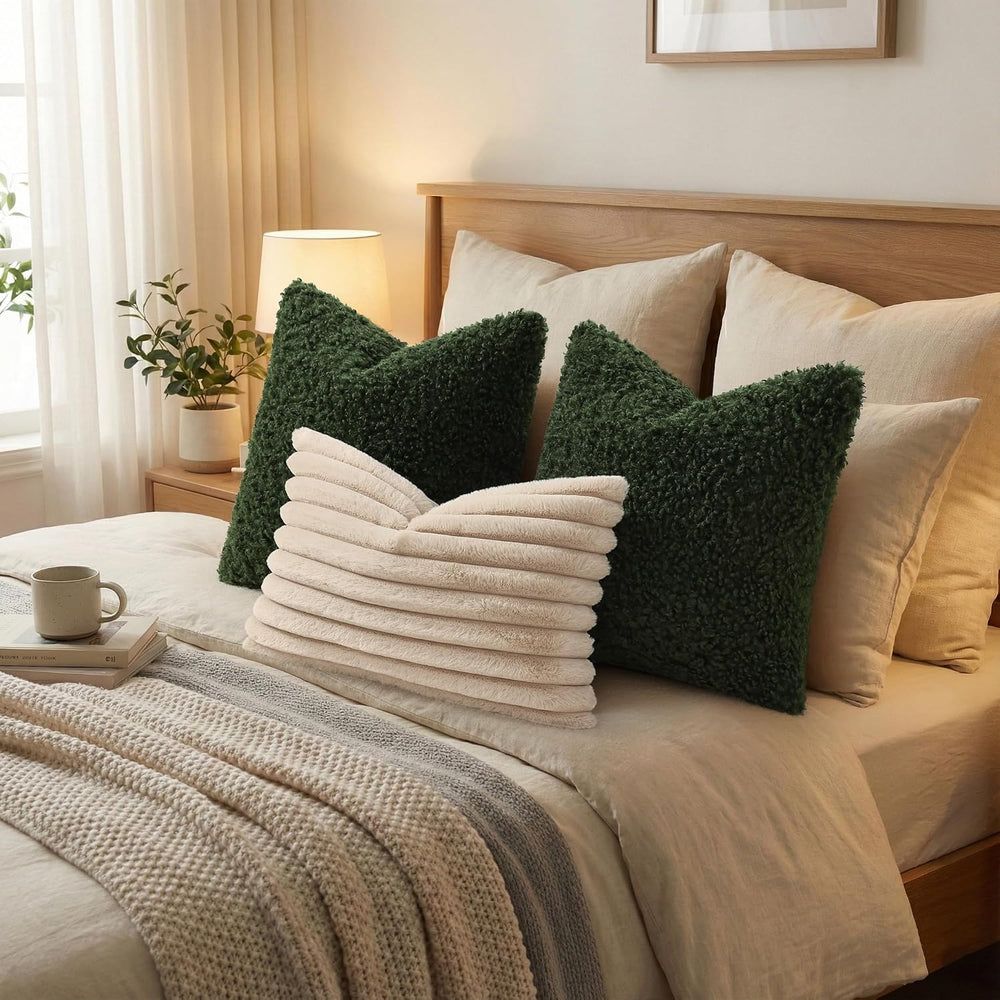 decorUhome Sherpa Decorative Throw Pillow Covers 20x20 Set of 2 Olive Green