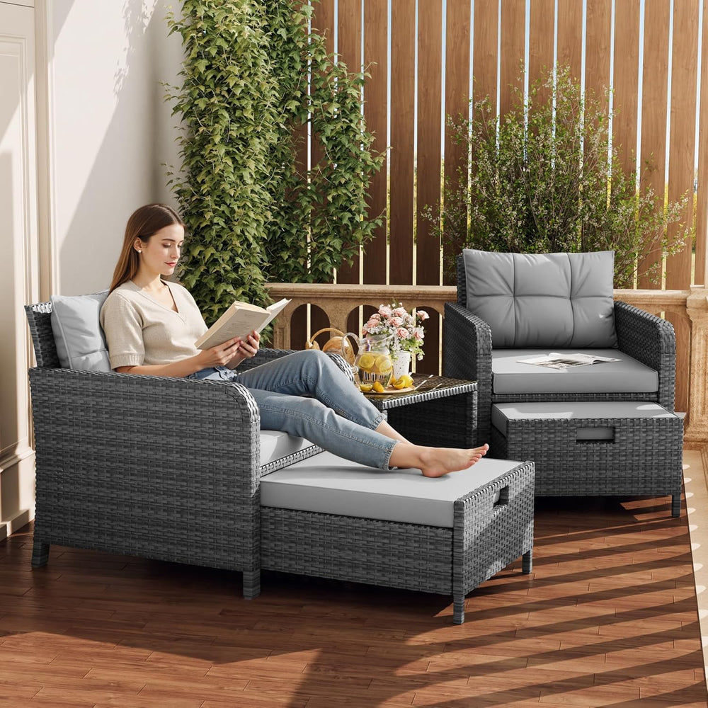LHBcraft 5 Piece Patio Furniture Set, PE Wicker Outdoor Furniture Set with So...
