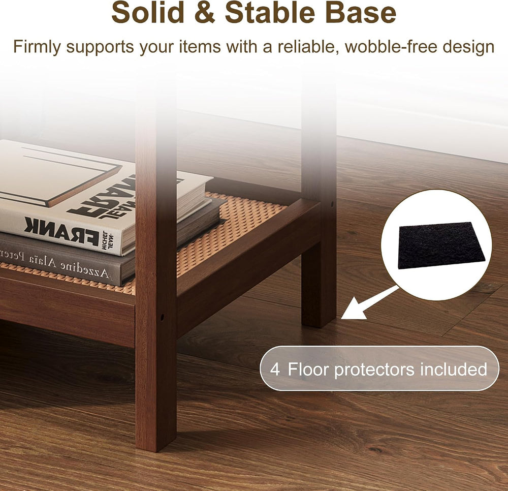wanan Solid Wood End Tables Set of 2, Boho Rattan Nightstand with Glass Top &...