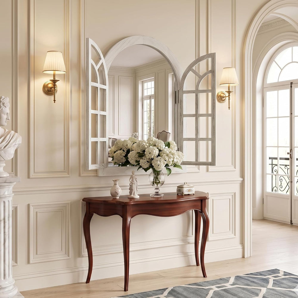Dorlicecass White Arched Wall Decor Window Mirror 24"x36" Single