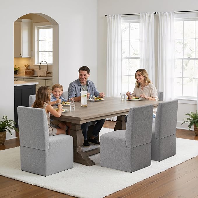 Grey Upholstered Dining Chairs Set of 2, Kitchen & Dining Room Chairs, Mi...