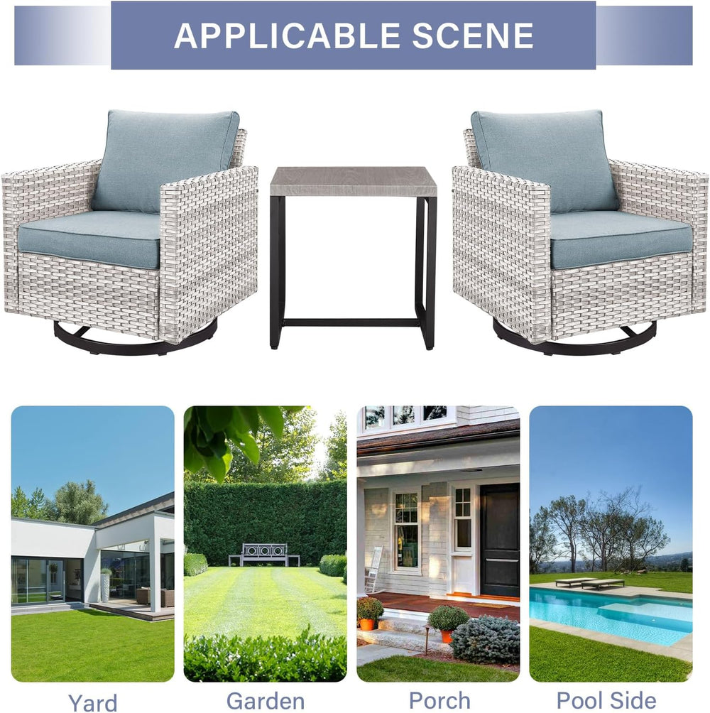 Outdoor Patio Swivel Rocker Chairs - 3 Piece Wicker Patio Furniture Bistro Sw...