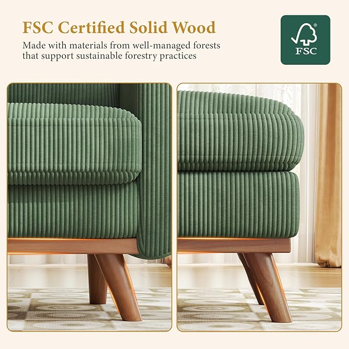 Vesgantti 38.5" Accent Chair with Movable Ottoman, Comfy Corduroy Armcha...
