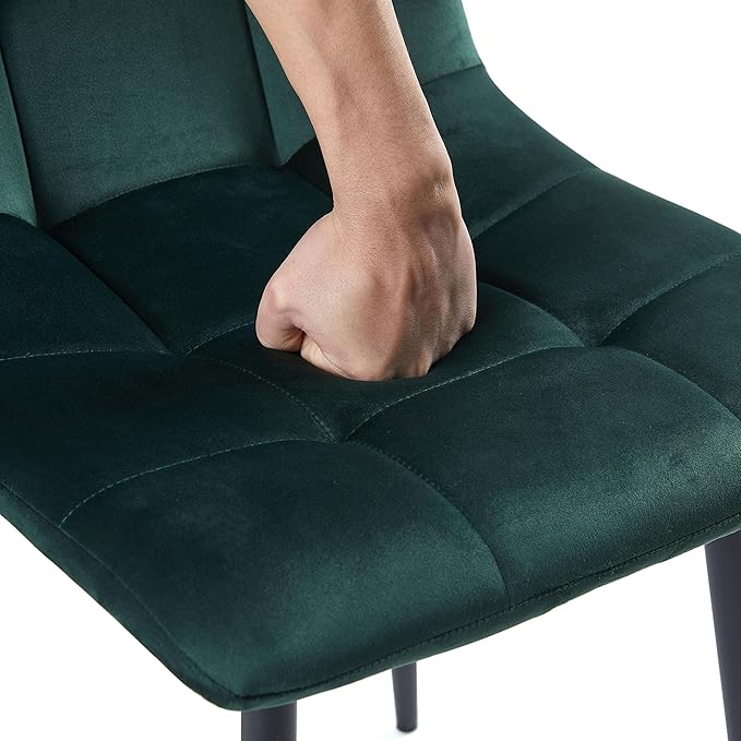 NORDICANA Forest Green Velvet Dining Chairs Set of 4, Upholstered Tufted Kitc...