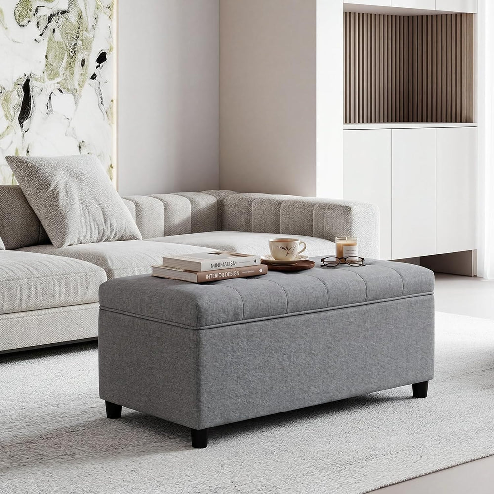 Linen Storage Ottoman Bench 35 inch with Hinged Lid - Multi-Functional Ottoma...