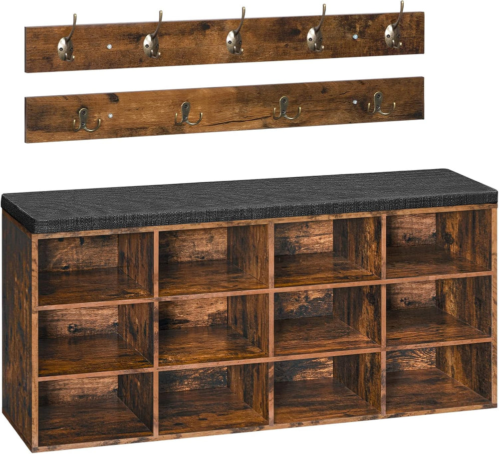HOOBRO Shoe Storage Bench with Cushion, 39.4" L Entryway Bench with 12 C...