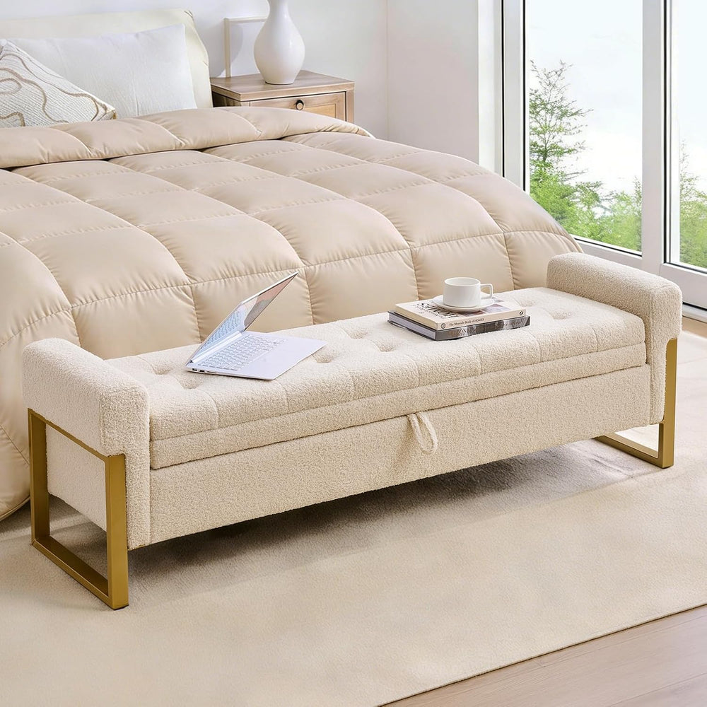 67" Storage Bench for Bedroom, King Size End of Bed Bench, Upholstered S...