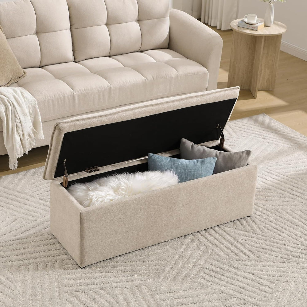CIMOTA Storage Ottoman Bench, Upholstered End of Bed Storage Bench with Safet...