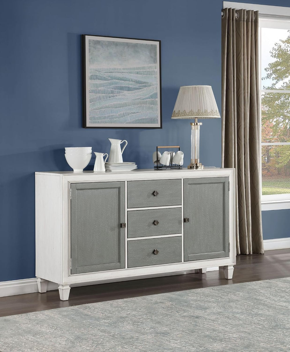 Rustic Gray & Weathered White Finish Server with Gray, White, Gray, White...