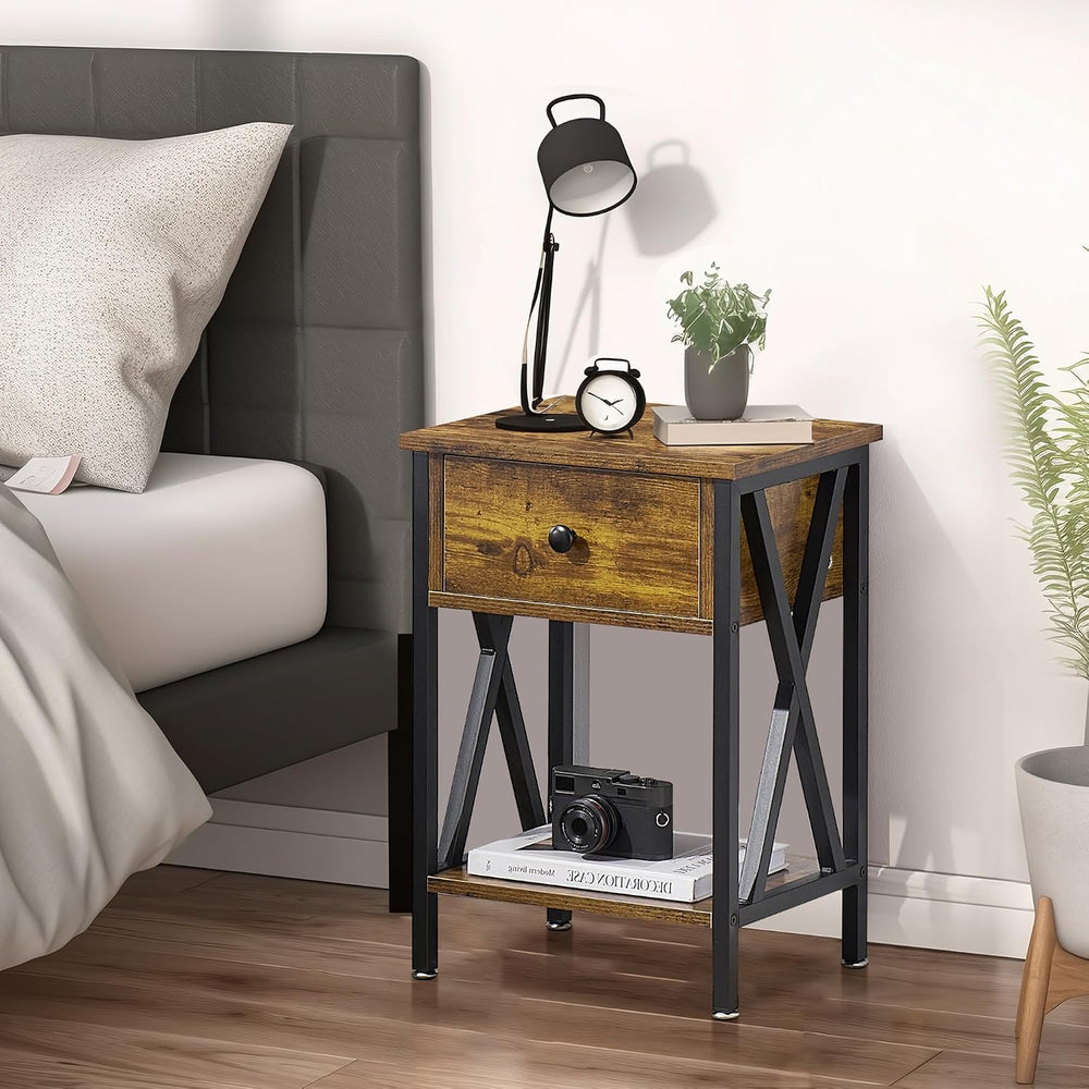 VECELO Nightstand,Modern Bedside End Table, Night Stand with Drawer and Stora...