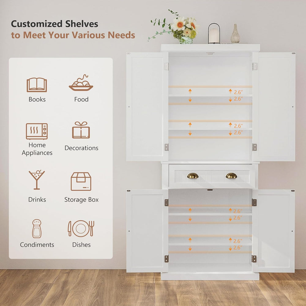 72" Kitchen Pantry,Tall Storage Cabinets with Doors and Shelves,Freestan...