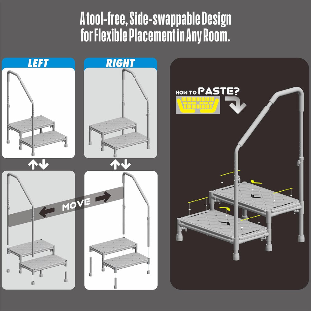 22 Inch Extra Long Step Stool with Handle for Elderly(2 Step Blue)