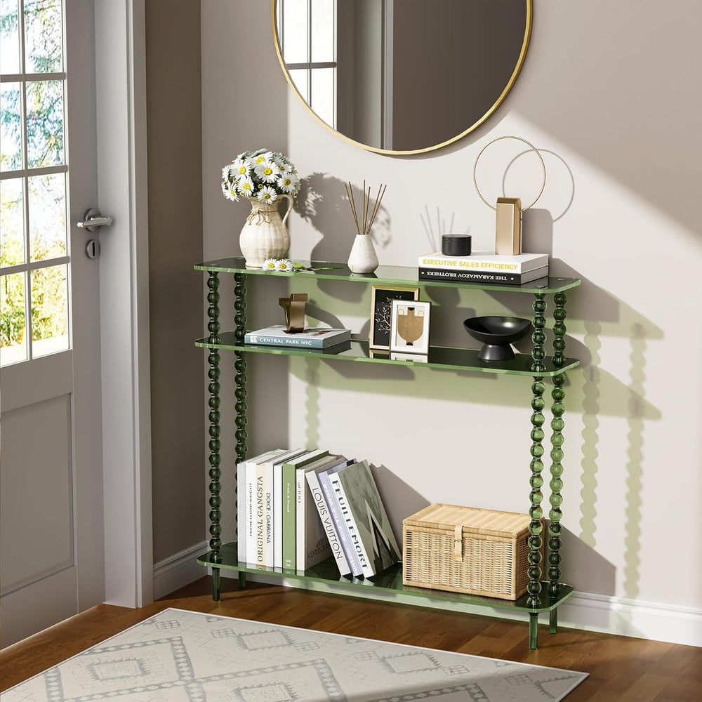 Acrylic Console Table Narrow, 3 Tier Long Entryway Table with Storage, Mid-Ce...