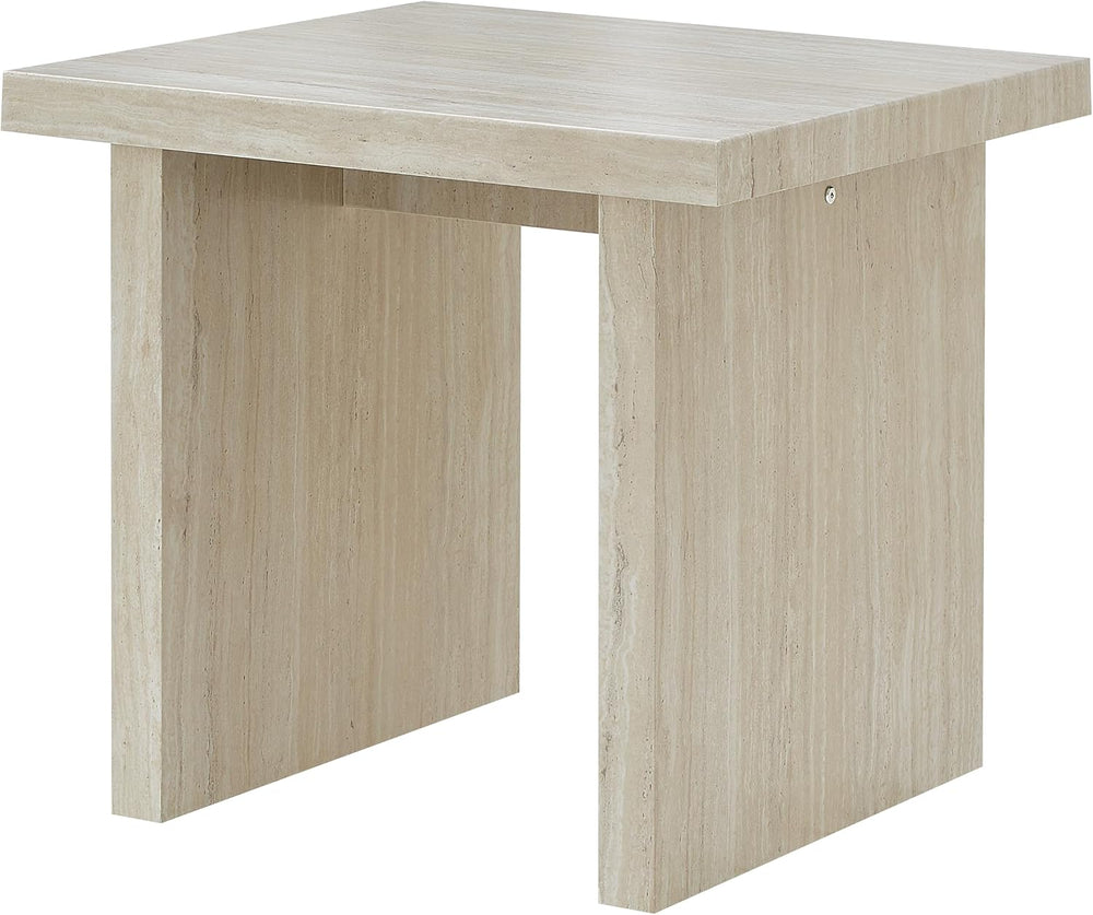 Roundhill Furniture Cavira Modern Faux Marble Living Room End Table, Beige