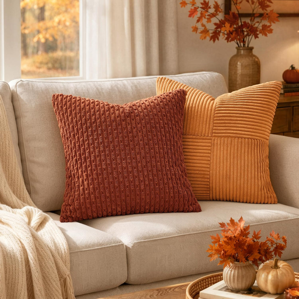 MIULEE Euro Sham Fall Decorative Throw Pillow Covers 22x22 Rust Corduroy