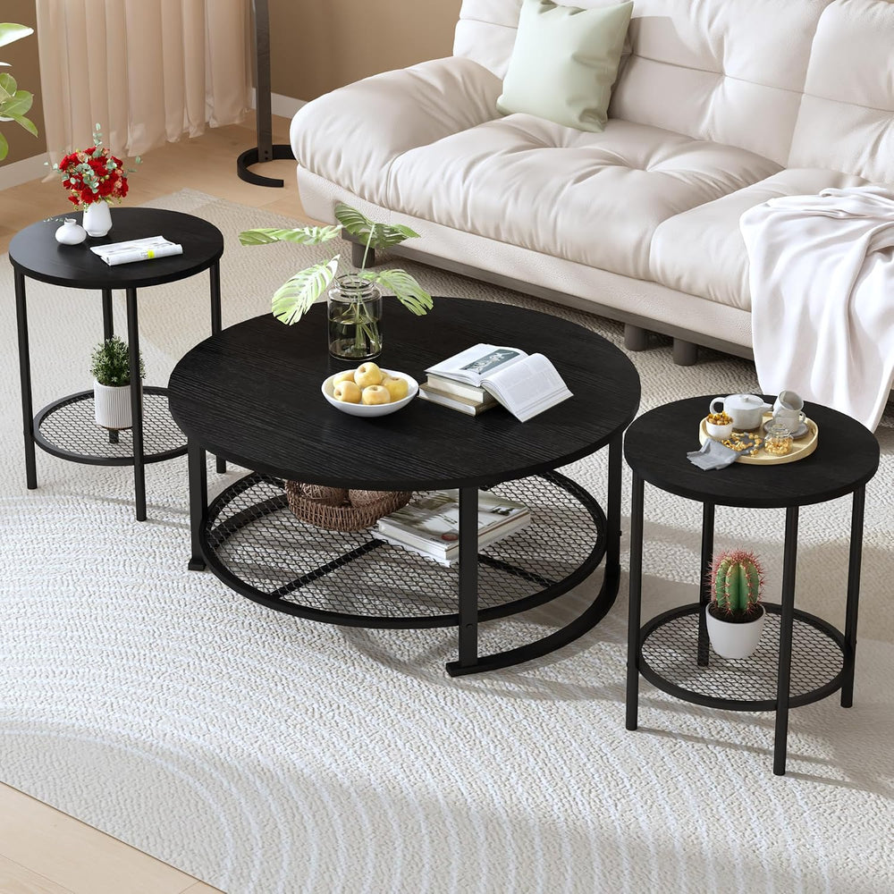 DKLGG 3-Piece Coffee Table and End Table Sets for Living Room, Round Coffee T...