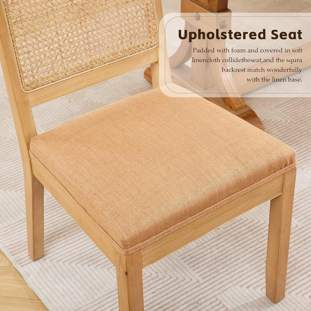 Rattan Dining Chairs Set of 4, French Country Cane Back Upholstered Kitchen C...
