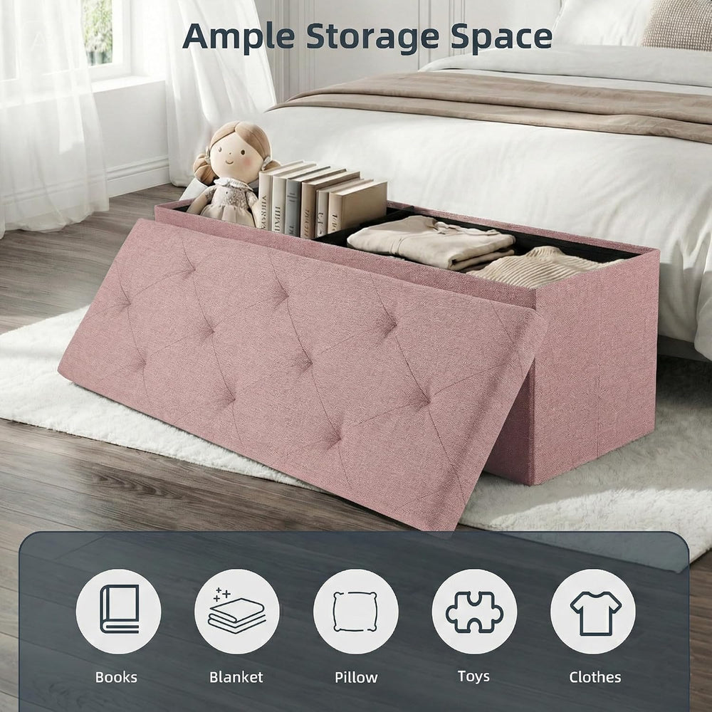Foldable Storage Ottoman Bench, Storage Chest, End of Bed Foot Rest Stool wit...