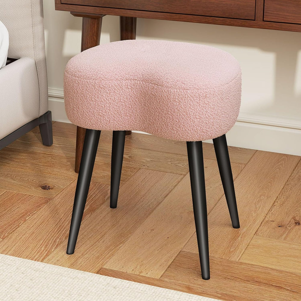 Teddy Velvet Vanity Stool, Upholstered Makeup Chair with Sturdy Metal Legs, S...