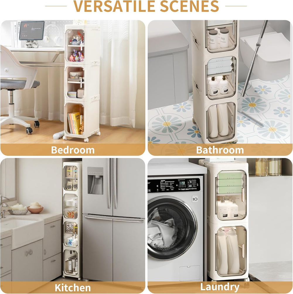 2-Tier Slim Narrow Bathroom Storage Cabinet, Cream White | Tool Free Assembly...