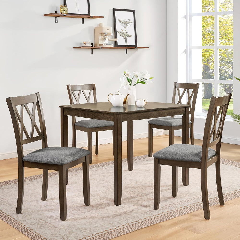 LUMISOL 5-Piece Solid Wood Dining Table Set for 4, Farmhouse Kitchen Table Se...