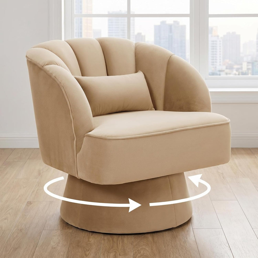 GarveeHome Modern 360° Swivel Velvet Barrel Accent Armchair – Striped Backres...