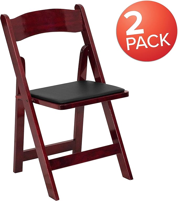 Flash Furniture 2 Pack HERCULES Series Mahogany Wood Folding Chair with Vinyl...