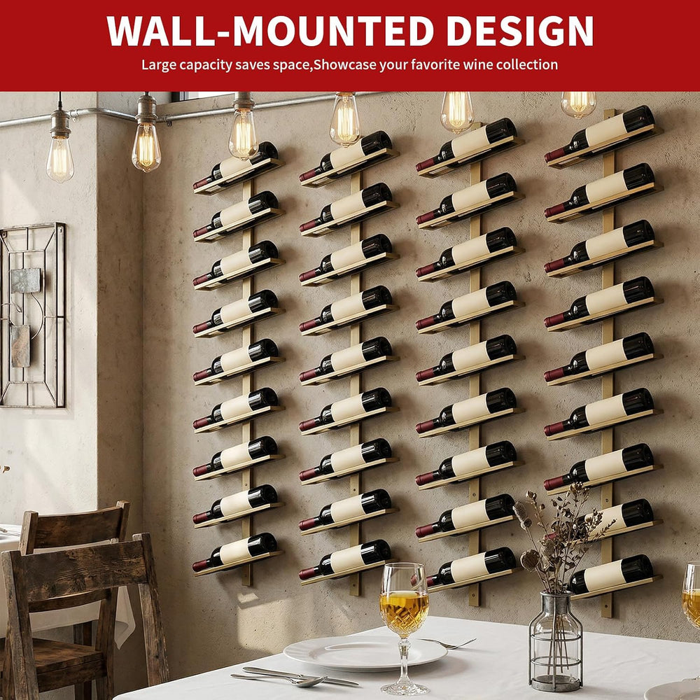 60-Bottle Wall Mounted Wine Rack, 5 Pack Modular Metal Wine Holder, Detachabl...