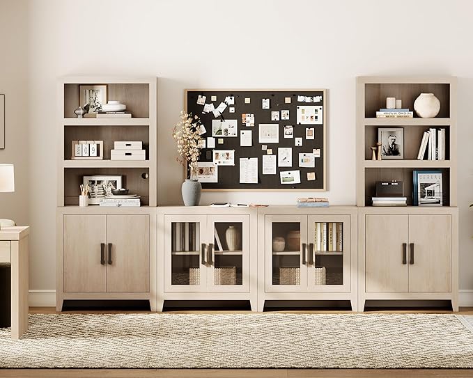 WAMPAT Entertainment Center with Bookshelves, 4-Piece Modular TV Stand with S...