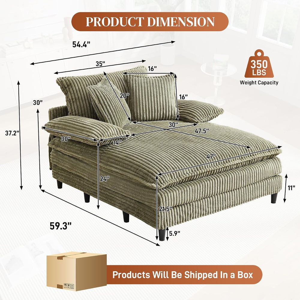 Rophefx 54" Oversized Chaise Lounge, Adjustable Corduroy Sofa Bed,Green ...