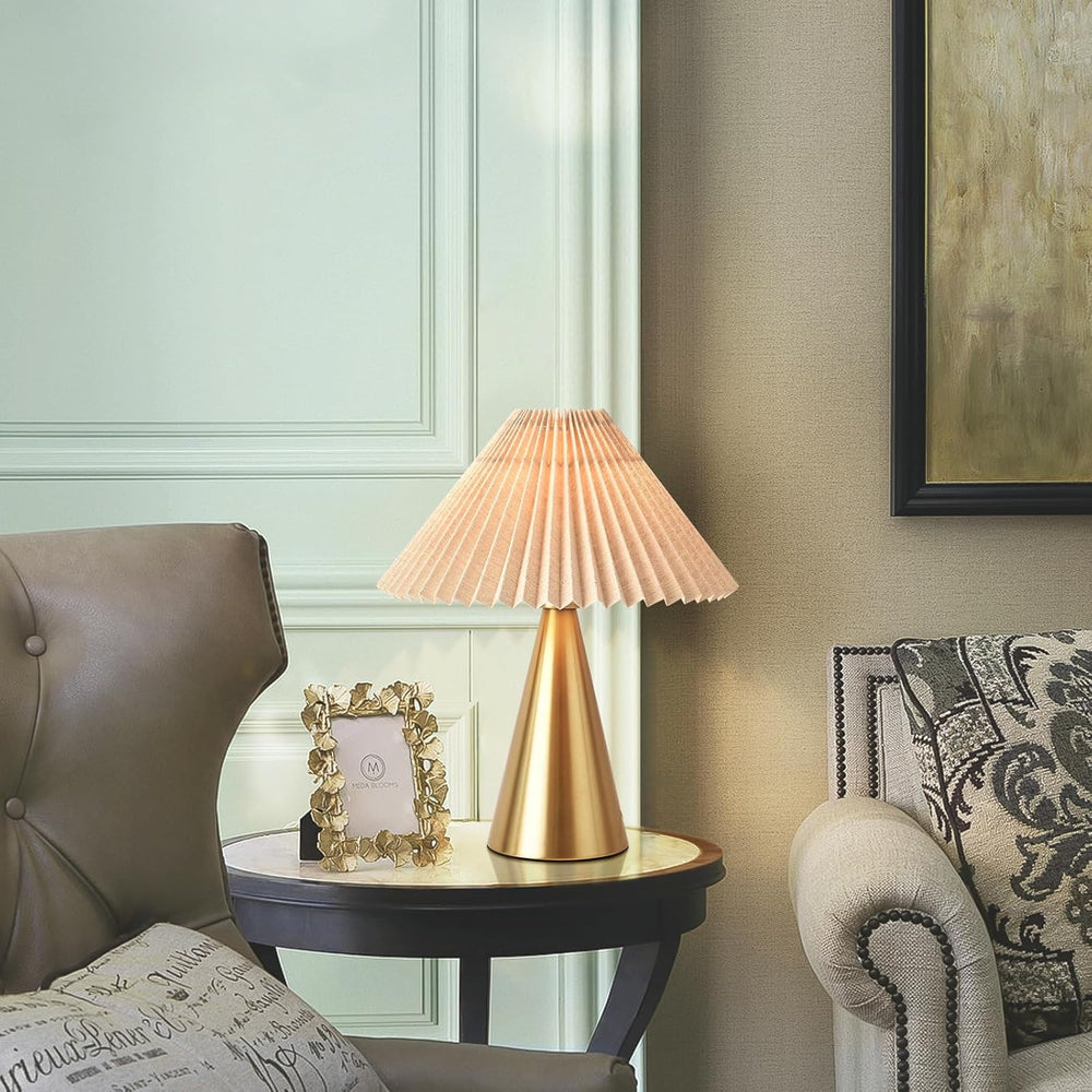 Ziqqeelam Gold Small Table Lamp, Cute Table Lamp, Pleated Table Lamp,Brass Go...
