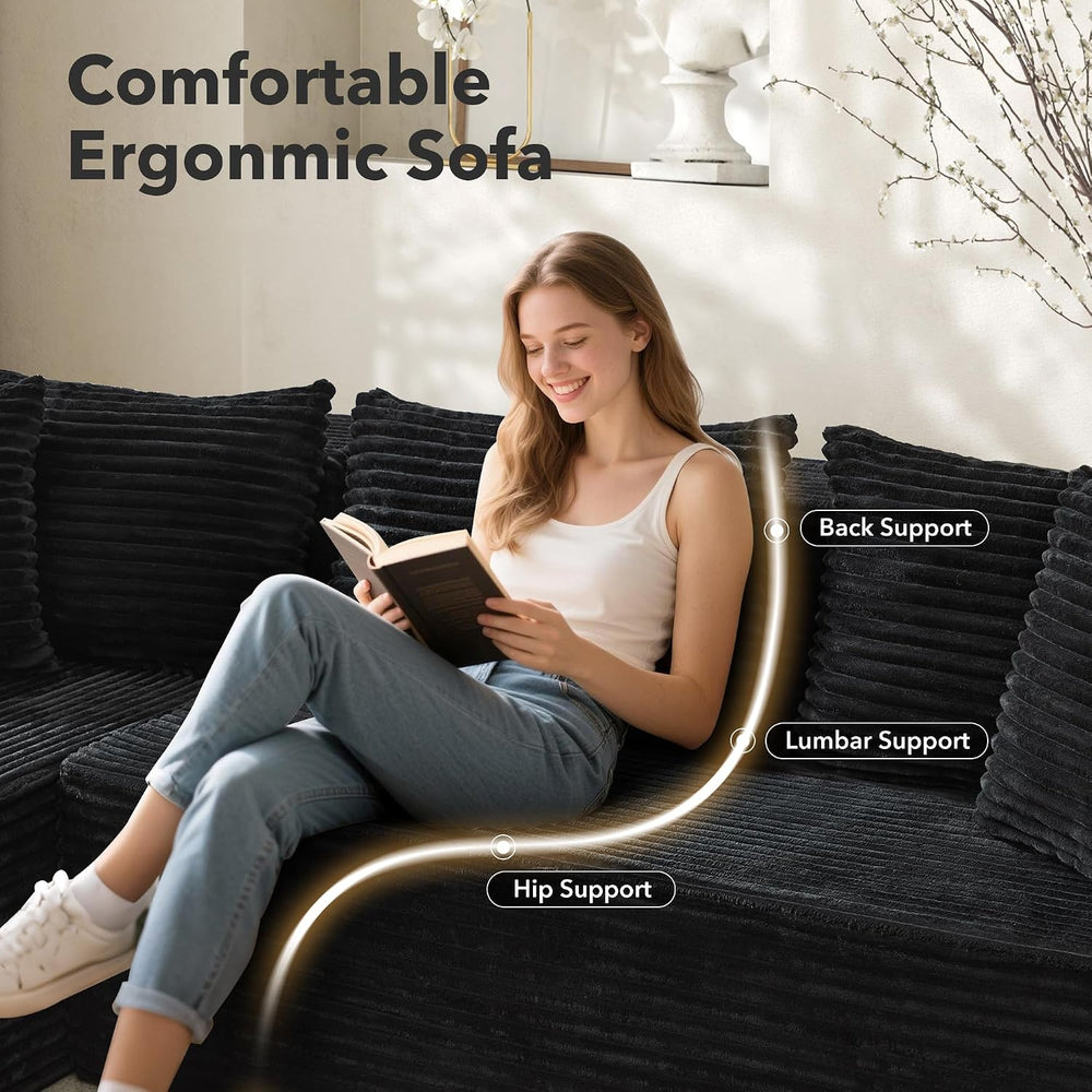 106" L Shaped Modular Cloud Sectional Sofa with Cushions, Black | 4-in-1...