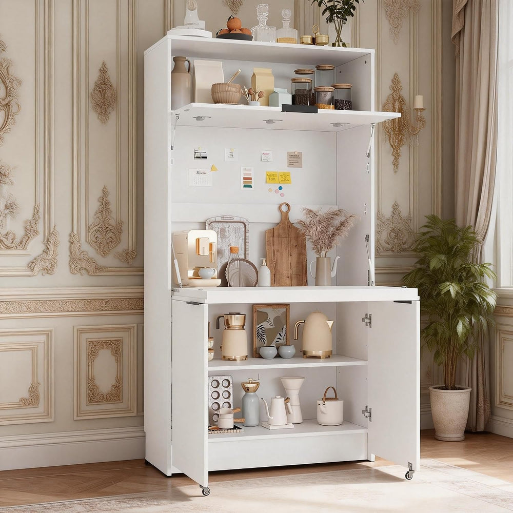 Tall Pantry Cabinet with Power Outlet, Multifunctional Cupboard with Adjustab...