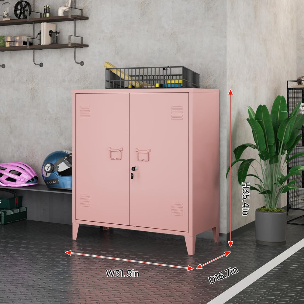 Locking Storage Cabinet Garage Metal Storage Cabinet with 2 Adjustable Shelve...