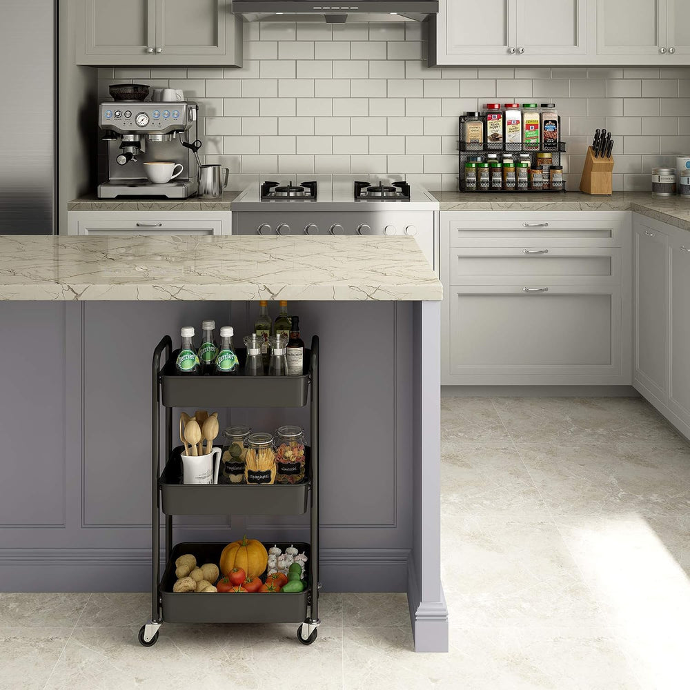 CAXXA 3-Tier Rolling Metal Storage Organizer - Mobile Utility Cart, Kitchen C...