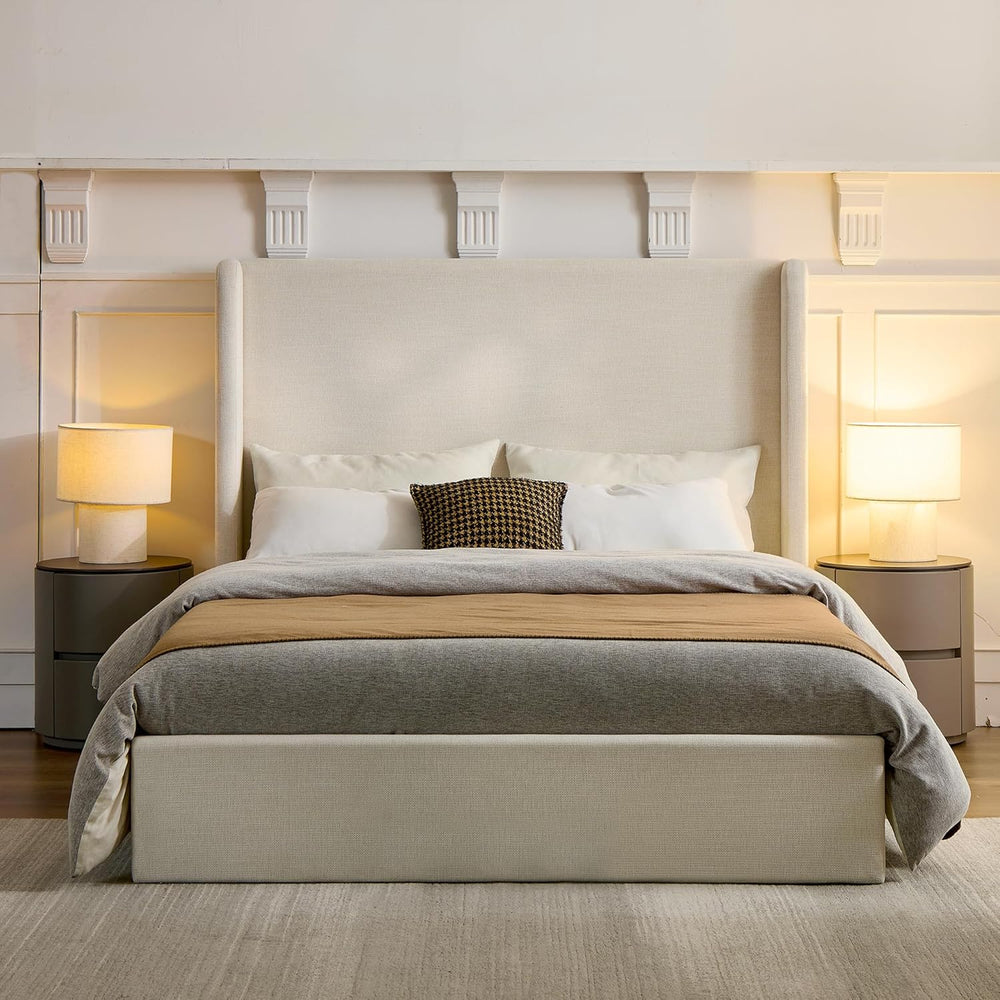Queen Size Upholstered Platform Bed Frame, 54" High Headboard Carmen Win...