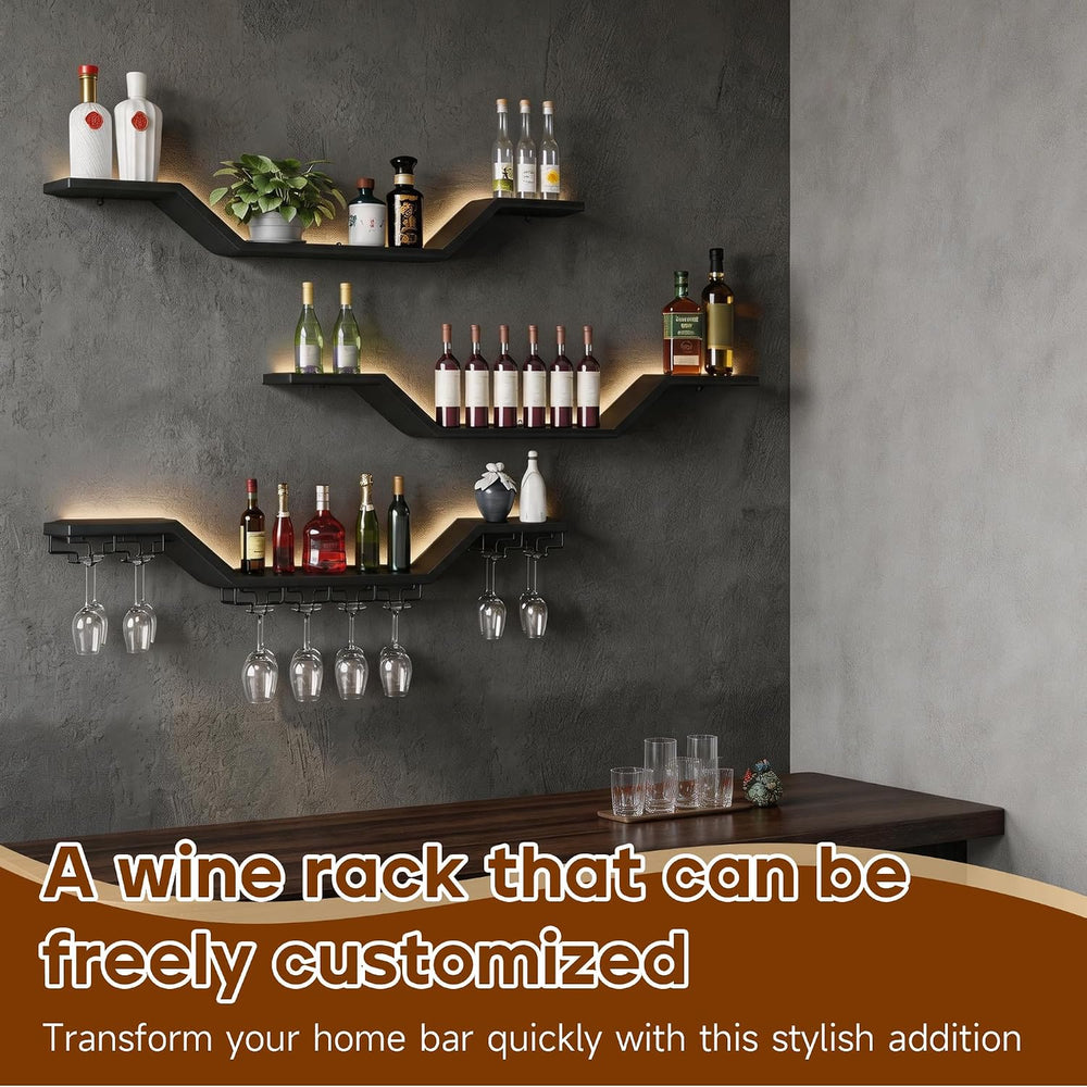 39.4in 3-Tier Floating Metal Wine Rack, Modern Wall Mounted Wine Shelf with L...